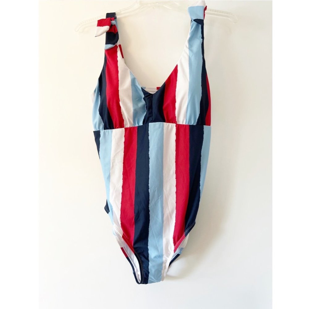 Social Angel One Piece Striped Tie Shoulder Suit Sz 1X